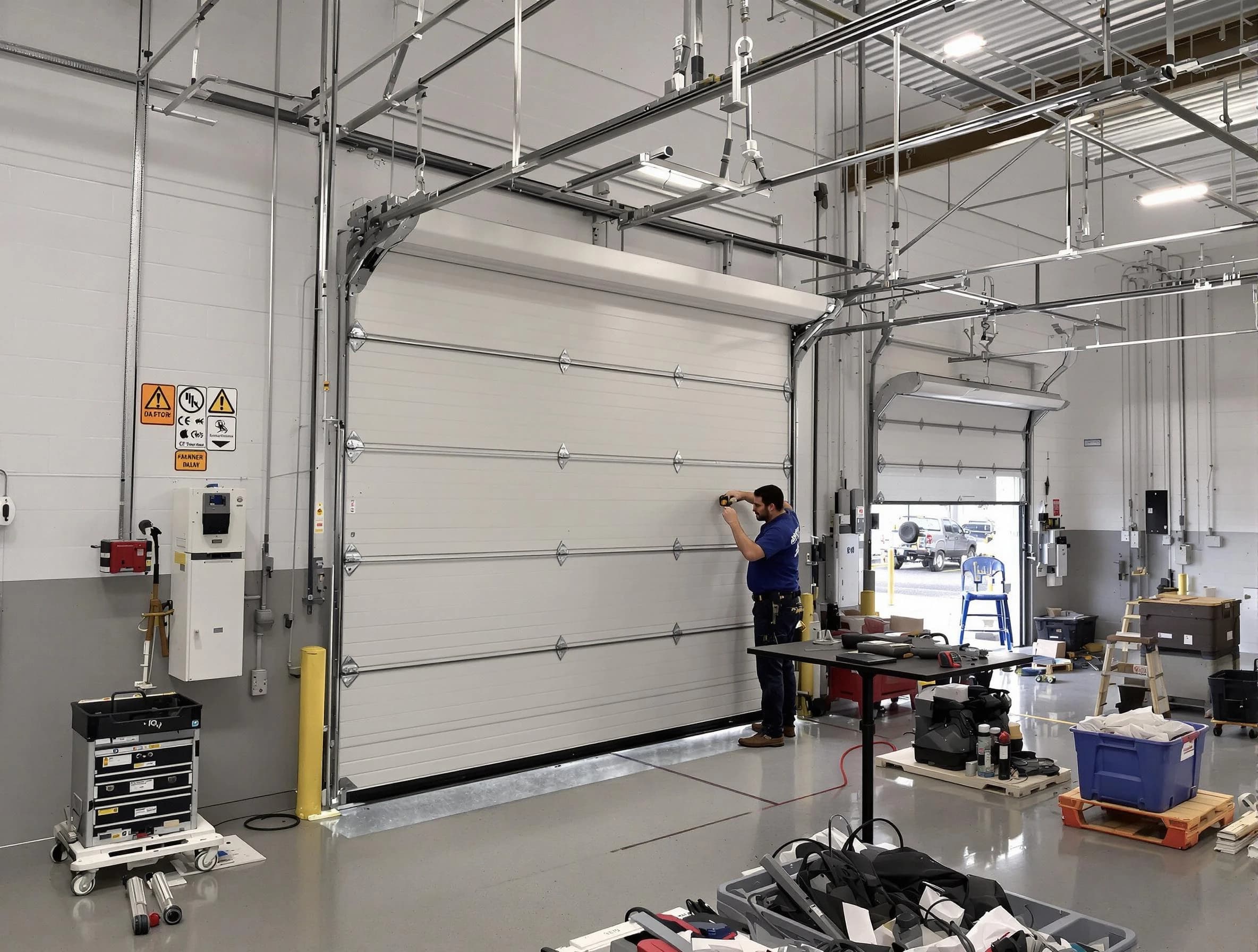 Commercial garage door repair being performed by Shaw Heights Garage Door Repair expert in Shaw Heights