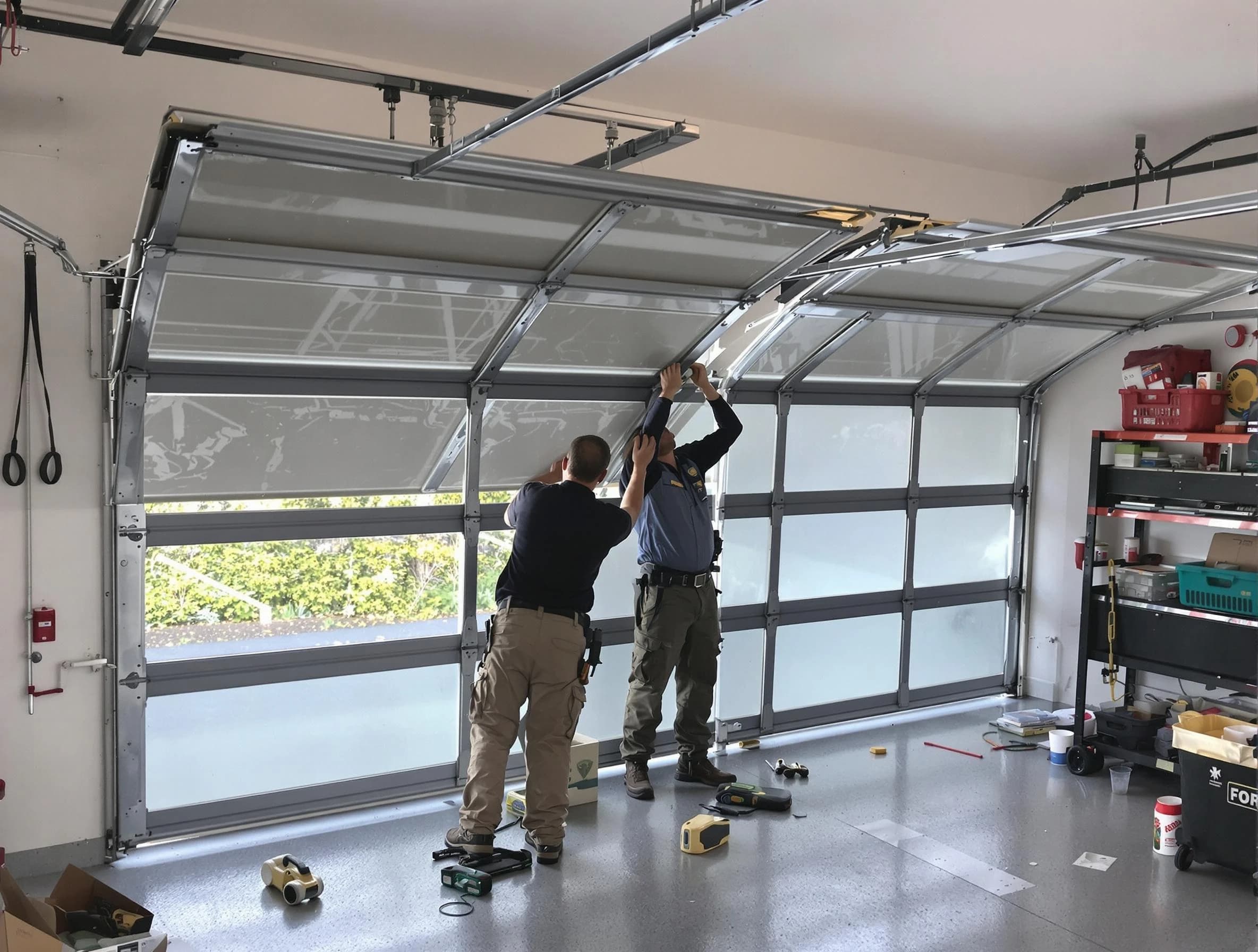 Shaw Heights Garage Door Repair expert performing precise panel replacement on Shaw Heights garage door