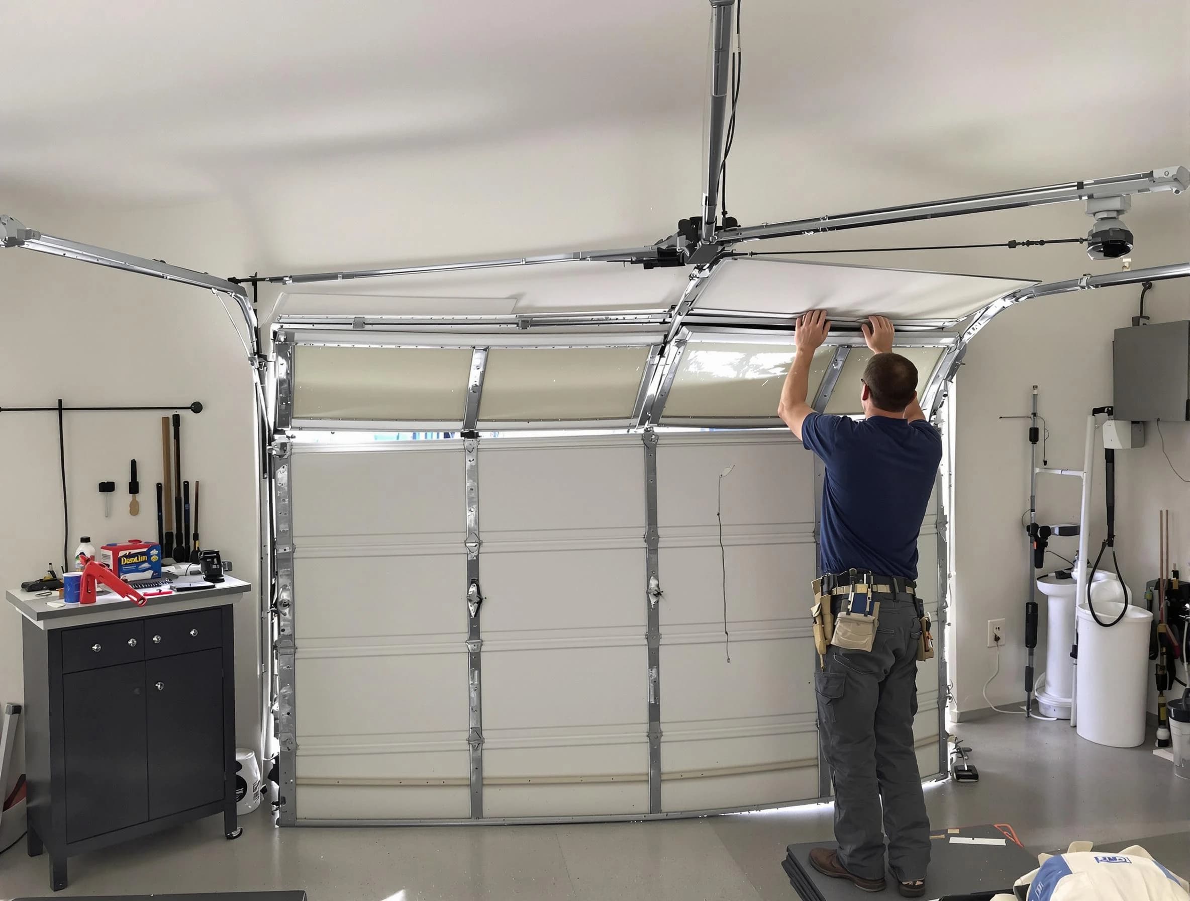 Shaw Heights Garage Door Repair specialist performing precise section replacement on Shaw Heights garage door