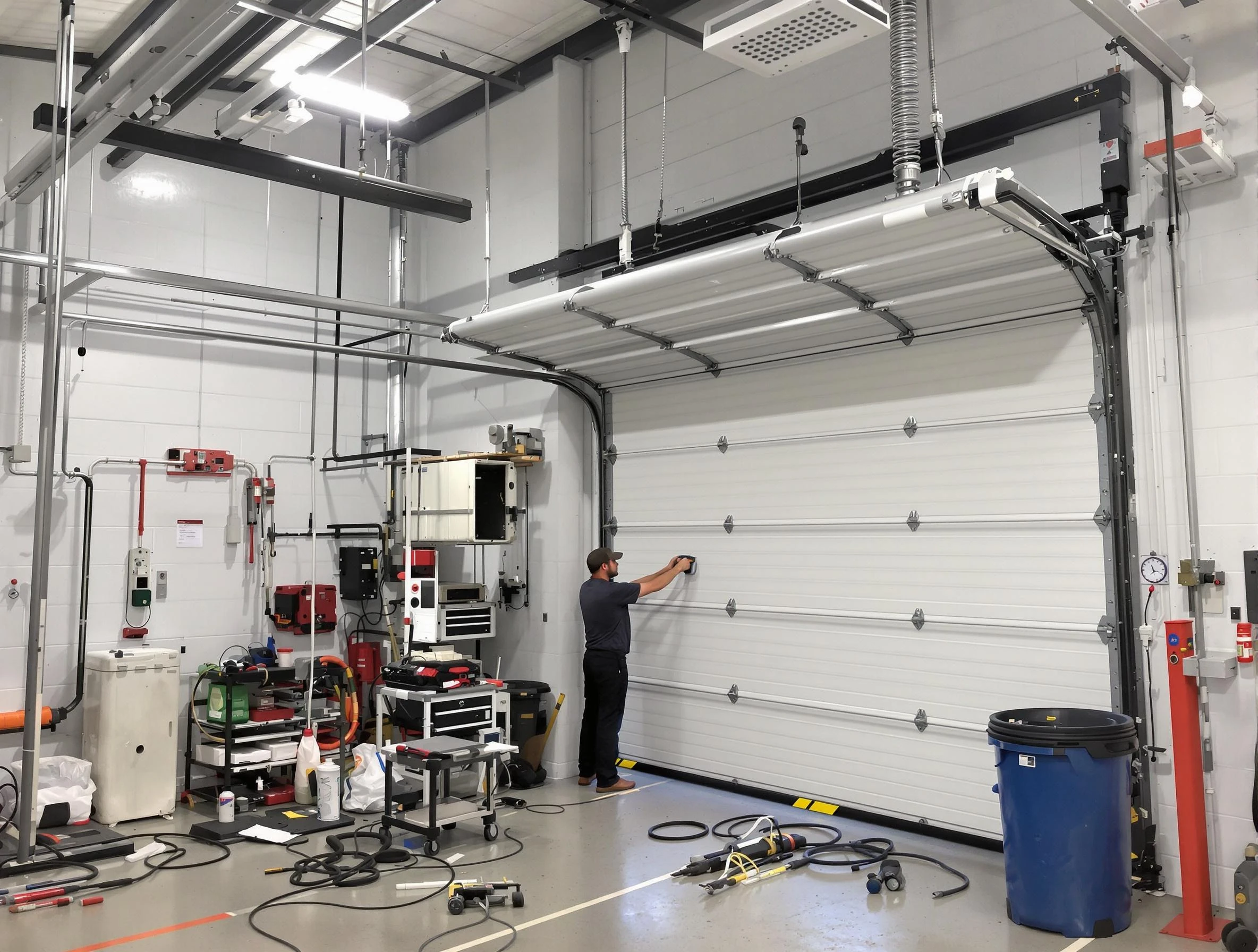 Shaw Heights Garage Door Repair certified technician performing commercial door repair at a Shaw Heights business facility