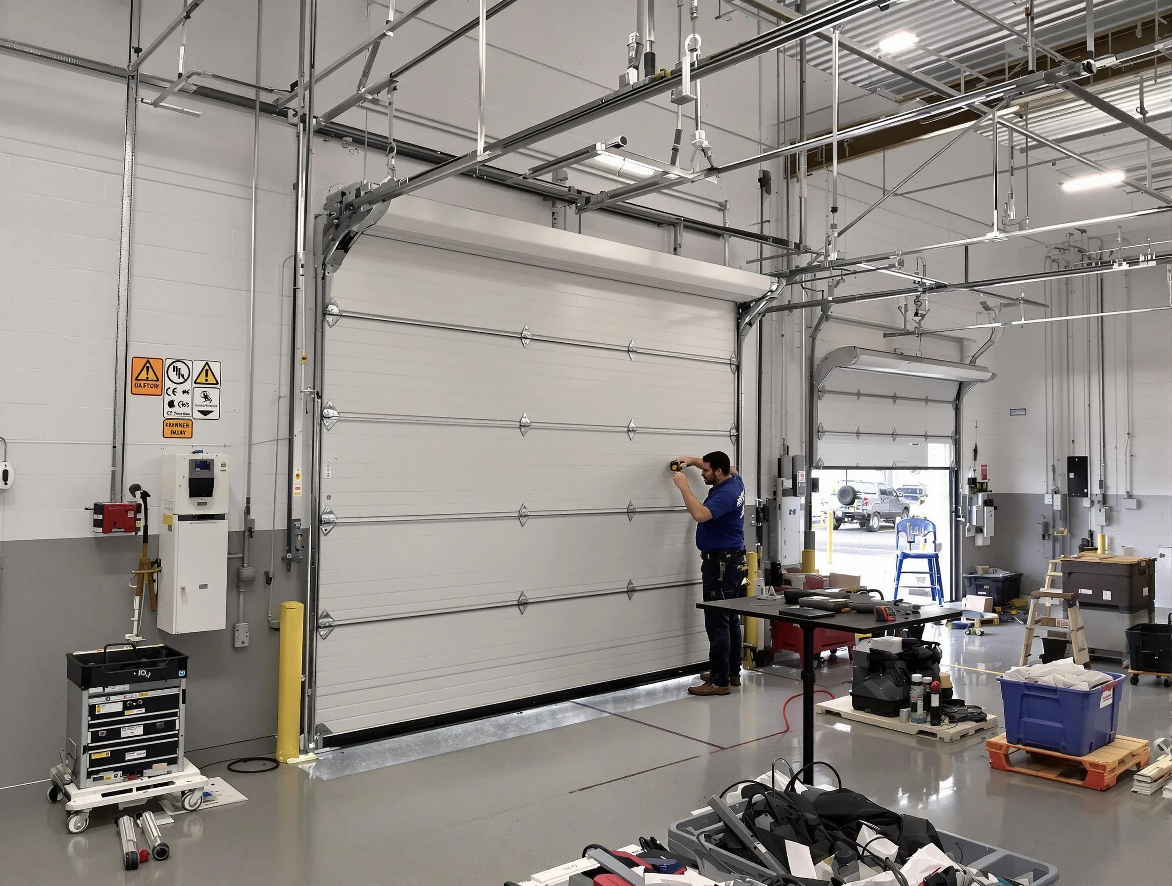 Commercial garage door repair being performed by Shaw Heights Garage Door Repair expert in Shaw Heights