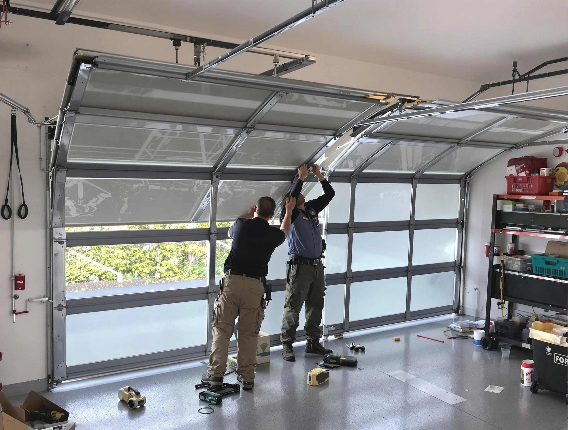Shaw Heights Garage Door Repair expert performing precise panel replacement on Shaw Heights garage door
